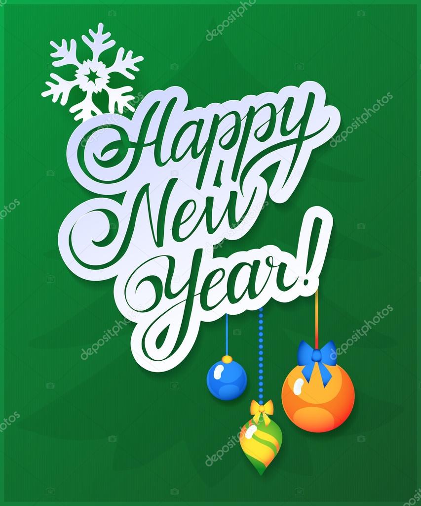 Happy New Year Card on green background