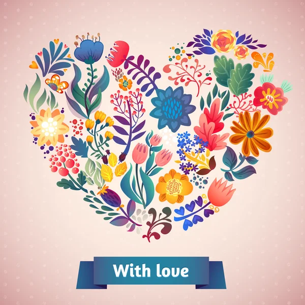 Tarjeta de amor con ramo floral — Vector de stock