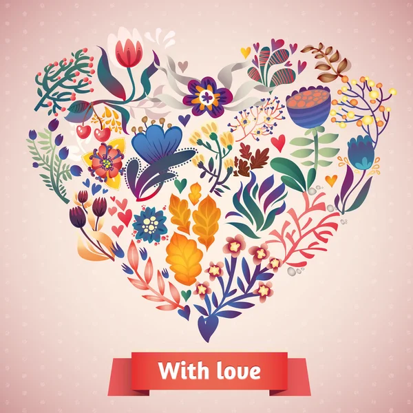 Tarjeta de amor con ramo floral — Vector de stock