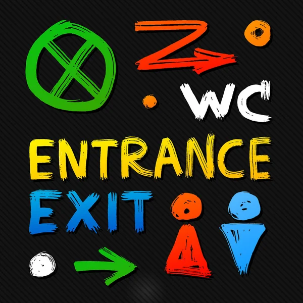 WC, entrance, exit, silhouettes — Stock Vector