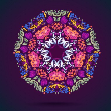 Yuvarlak süs çiçek desenli