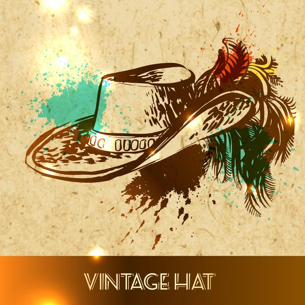 Girl hat with peacock feather — Stock Vector