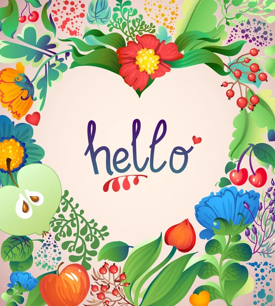 Floral Heart Pattern "Hello" — Stock Vector