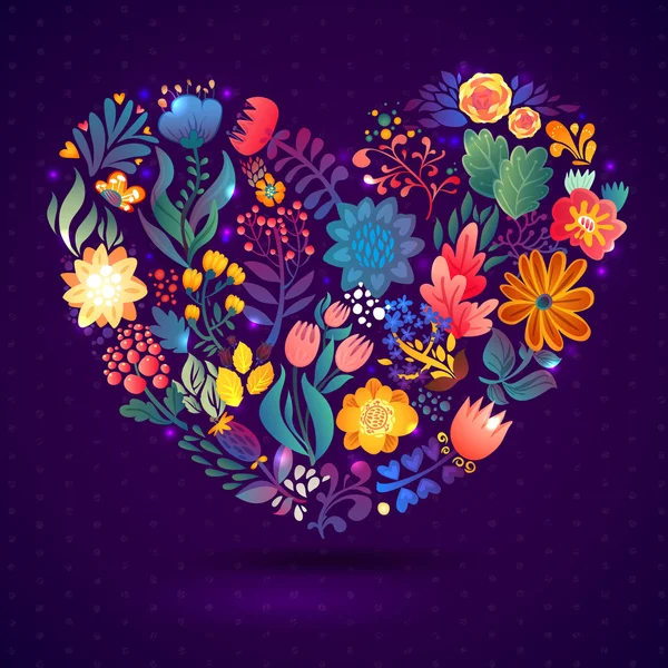 Tarjeta de amor con corazón floral — Archivo Imágenes Vectoriales