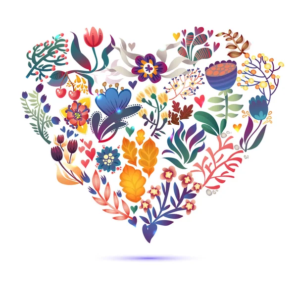 Liefde kaart met bloemen boeket. Aftelkalender voor Valentijnsdag vectorillustratie met hart vorm — Stockvector