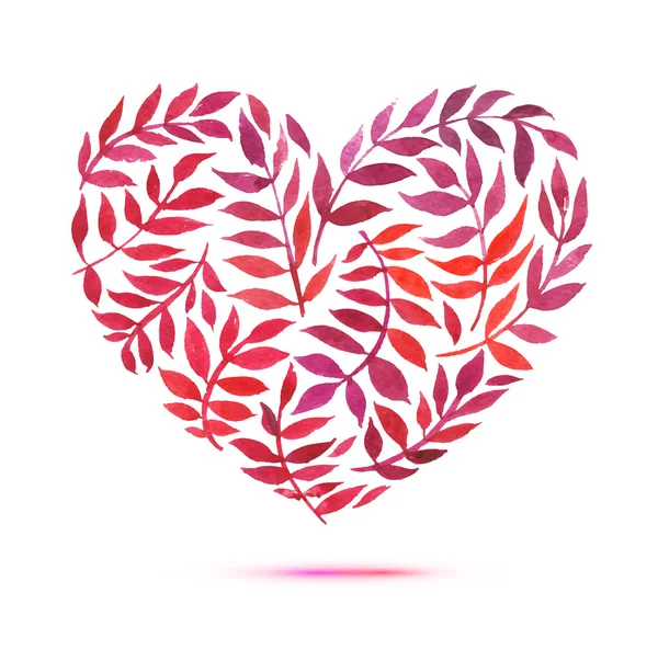 Biglietto d'amore con bouquet floreale ad acquerello. Illustrazione vettoriale di San Valentino con forma cardiaca — Vettoriale Stock
