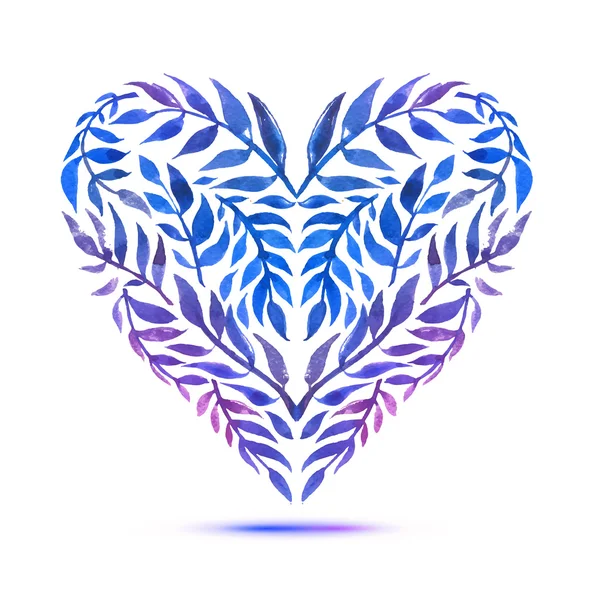Tarjeta de amor con ramo floral de acuarela. Día de San Valentín vector ilustración con forma de corazón — Vector de stock