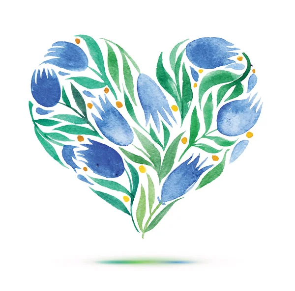 Tarjeta de amor con ramo floral de acuarela. Bell flor vector ilustración con forma de corazón — Archivo Imágenes Vectoriales