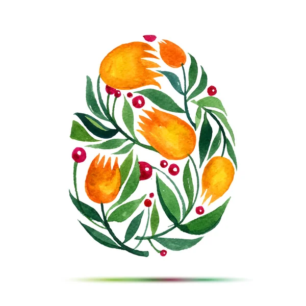 Plantilla para tarjeta de felicitación o invitación de Pascua. ¡Feliz Pascua! Acuarela flor tulipanes huevo — Vector de stock