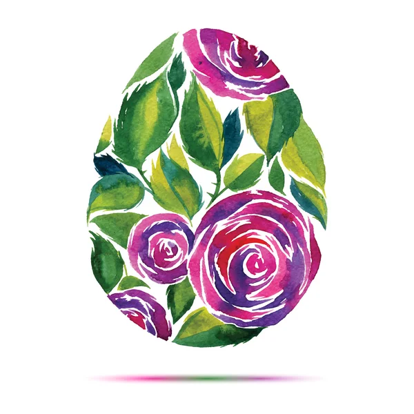 Happy Easter wenskaart of uitnodiging. Vrolijk Pasen! Aquarel bloem roos ei — Stockvector