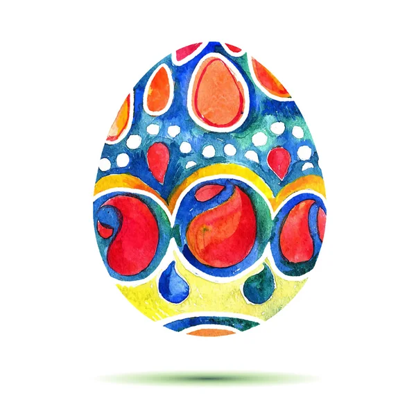 Vector wenskaart Happy Easter, waterverf kleurrijke paasei met schaduw — Stockvector