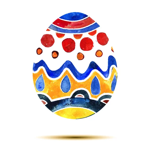 Cartão de saudação vetorial Feliz Páscoa, aquarela colorido ovo de Páscoa com sombra — Vetor de Stock