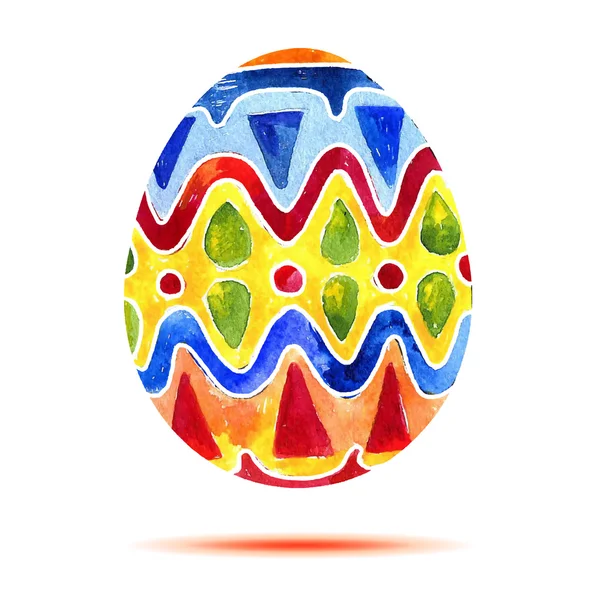 Vector wenskaart Happy Easter, waterverf kleurrijke paasei met schaduw — Stockvector