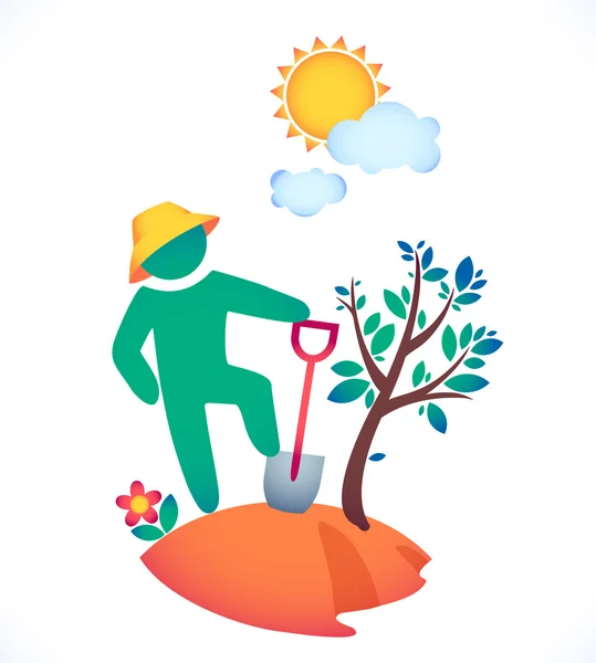 Hombre plantando un árbol — Vector de stock