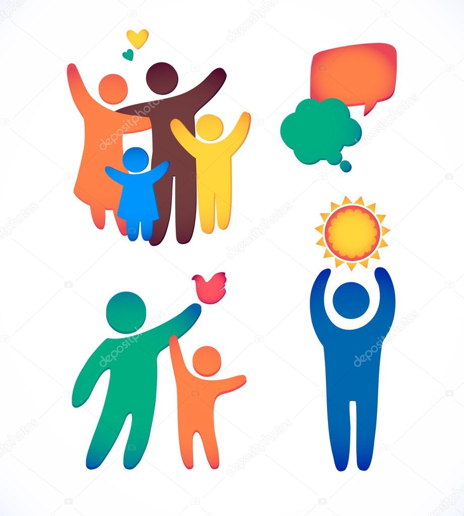 Happy family icons, multicolored simple figures set.