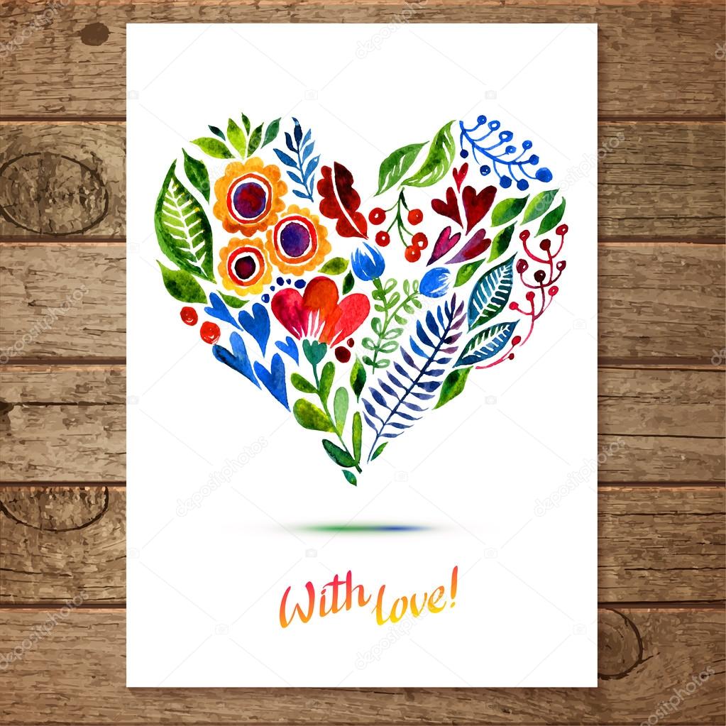 Watercolor floral heart