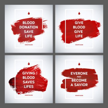 Yaratıcı kan donör günü motivasyon bilgi verici poster seti. Kan bağışı. Dünya kan donör günü afiş. Kırmızı kontur ve metin. Tıbbi tasarım öğeleri. Doku.