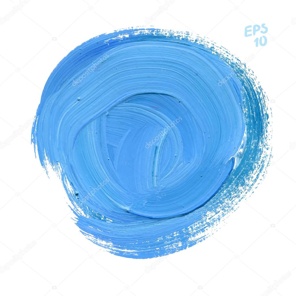 Blue round watercolor paint stain isolated on white background. Dynamic Brush Stroke. Art Abstract Space for Text