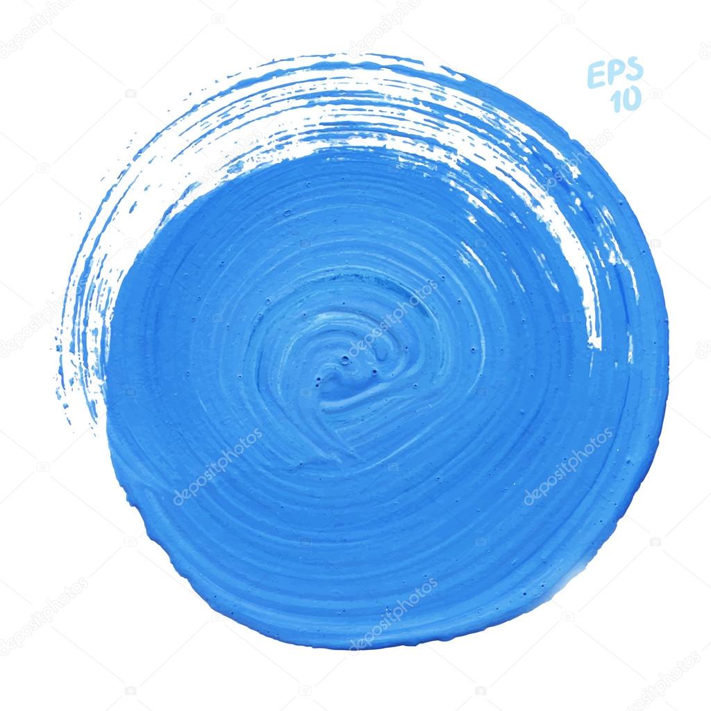 Blue round watercolor paint stain isolated on white background. Dynamic Brush Stroke. Art Abstract Space for Text
