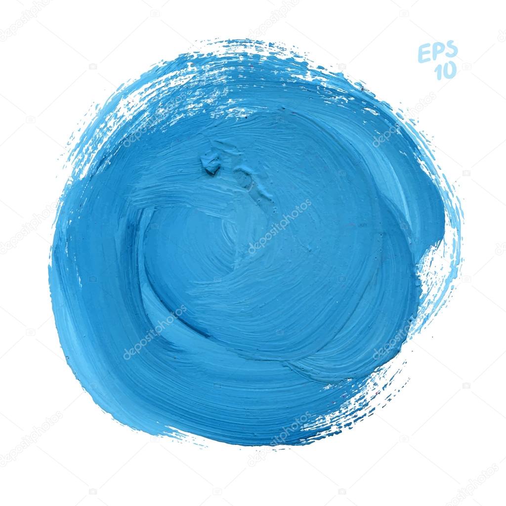 Blue round watercolor paint stain isolated on white background. Dynamic Brush Stroke. Art Abstract Space for Text