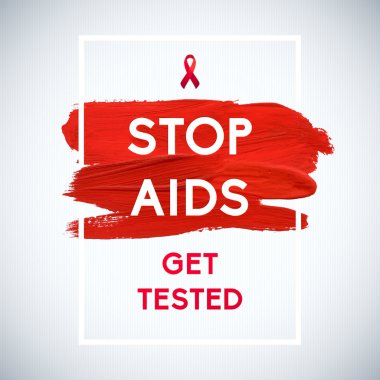Dünya AIDS günü konseptiyle tipografi ve kırmızı kurdele AIDS bilinçlendirme. 1 Aralık. Kırmızı fırça konturu poster