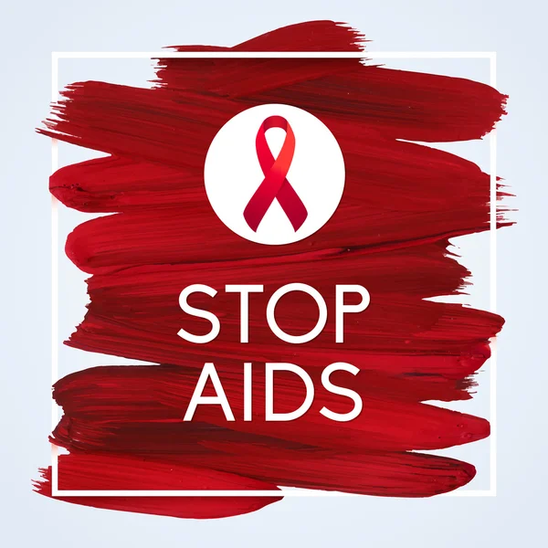 Conceito do Dia Mundial da Aids com tipografia e fita vermelha de conscientização da aids. 1 de Dezembro. Cartaz de pincel vermelho —  Vetores de Stock