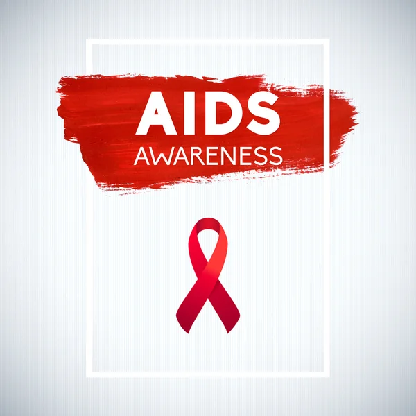 Dünya AIDS günü konseptiyle tipografi ve kırmızı kurdele AIDS bilinçlendirme. 1 Aralık. Kırmızı fırça konturu poster — Stok Vektör