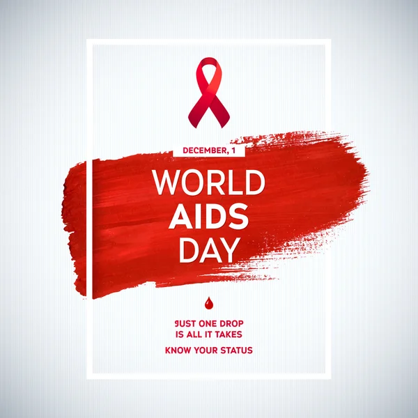 タイポグラフィとレッドリボン エイズ意識の世界エイズデーのコンセプトです。12 月 1 日。赤いブラシ ストローク ポスター — ストックベクタ