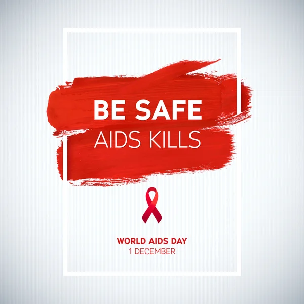 Conceito do Dia Mundial da Aids com tipografia e fita vermelha de conscientização da aids. 1 de Dezembro. Cartaz de pincel vermelho — Vetor de Stock