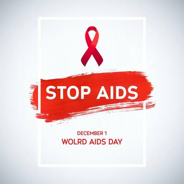 World Aids Day concept with typography and red ribbon of aids awareness. 1st December. Red brush stroke poster — Stock Vector