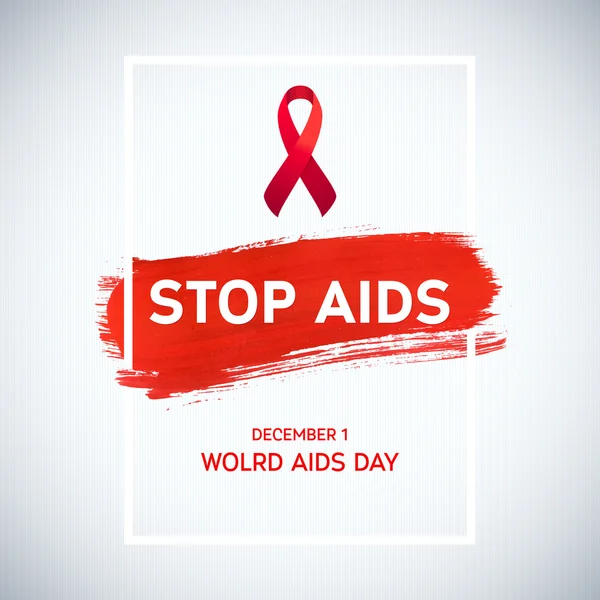 Conceito do Dia Mundial da Aids com tipografia e fita vermelha de conscientização da aids. 1 de Dezembro. Cartaz de pincel vermelho —  Vetores de Stock