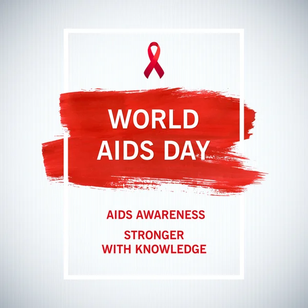 Conceito do Dia Mundial da Aids com tipografia e fita vermelha de conscientização da aids. 1 de Dezembro. Cartaz de pincel vermelho —  Vetores de Stock
