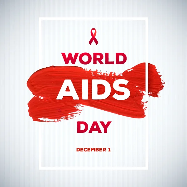 World Aids Day concept with typography and red ribbon of aids awareness. 1st December. Red brush stroke poster — Stock Vector