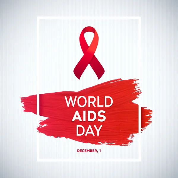 Conceito do Dia Mundial da Aids com tipografia e fita vermelha de conscientização da aids. 1 de Dezembro. Cartaz de pincel vermelho —  Vetores de Stock