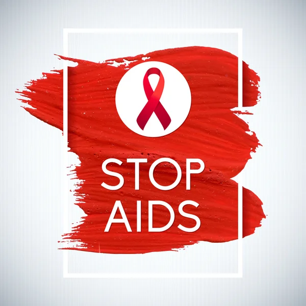 Conceito do Dia Mundial da Aids com tipografia e fita vermelha de conscientização da aids. 1 de Dezembro. Cartaz de pincel vermelho —  Vetores de Stock