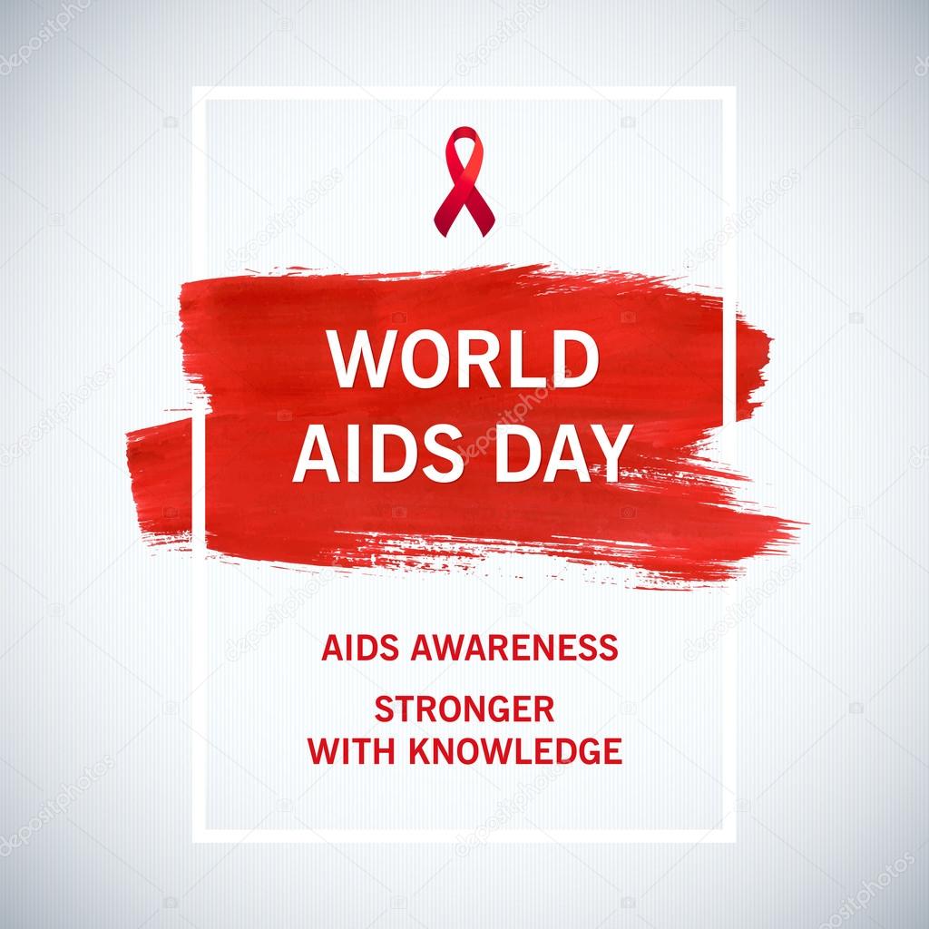 World Aids Day concept with typography and red ribbon of aids awareness. 1st December. Red brush stroke poster
