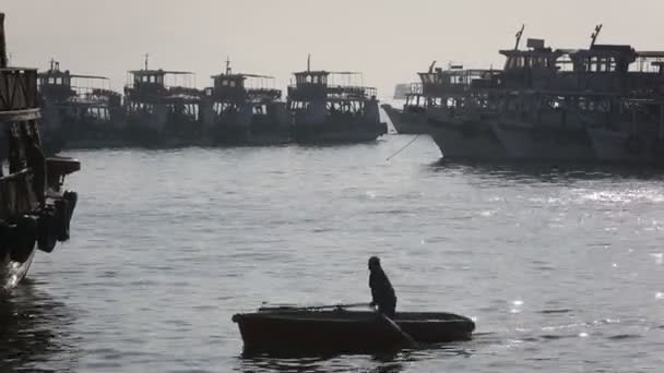 Turist ve balıkçı tekneleri liman tarafından — Stok video