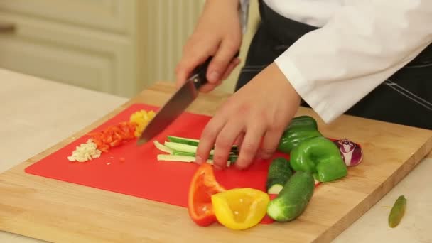 Cortando ingredientes alimentares — Vídeo de Stock