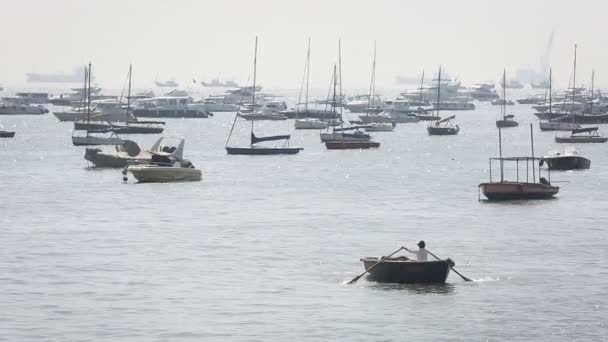 Τουριστικά και fisher βάρκες από το λιμάνι — Αρχείο Βίντεο