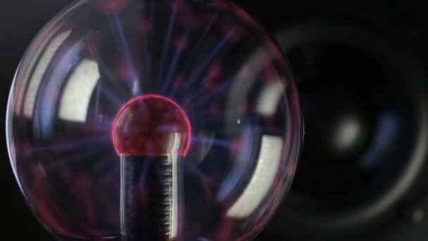 Plasma globe reagerar på högtalare spelar — Stockvideo