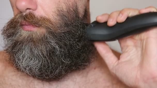 Shirtless man shaving with electric razor — Stock Video