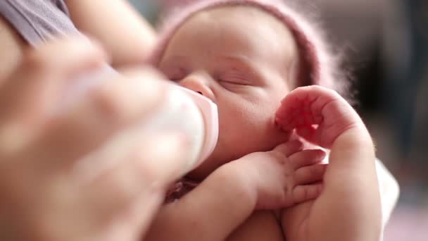 Bottiglia madre che alimenta il neonato — Video Stock