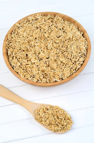 Oat flakes in bamboo bowl — Stok Foto