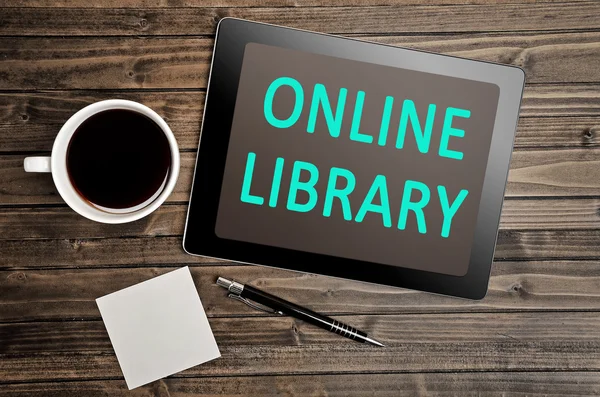 De woorden Online Library op tablet pc — Stockfoto