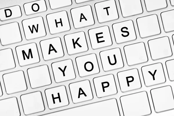 Faça Que Faz Você Palavras Felizes Teclado Perto — Fotografia de Stock