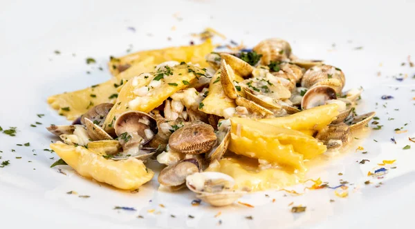 Ravioli Kagylóval Olasz Regionális Élelmiszer Ínyenc Éttermi Ételek — Stock Fotó