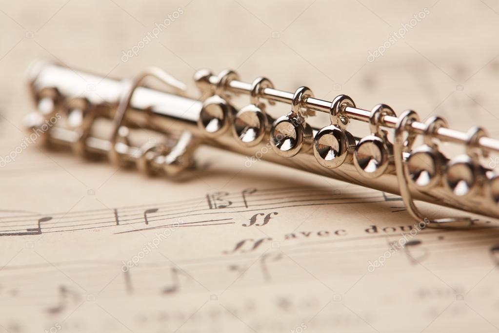 Flute on musical notes background Stock Photo by ©nikolodion 108720698