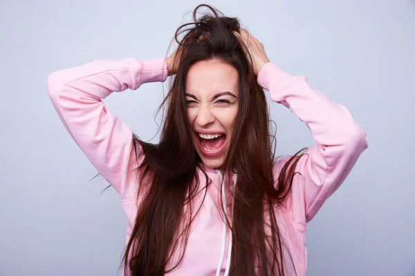 Beautiful brunette with straight hair — Stock Photo, Image