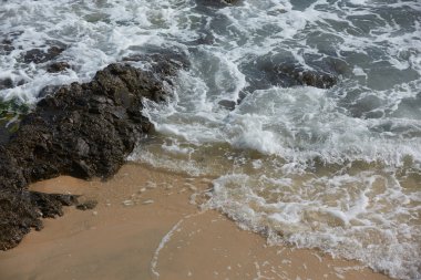 Kayalık okyanus plaj dalgalar ile