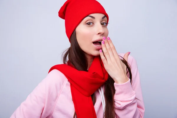 Girl in red hat and scarf — Stock Photo, Image